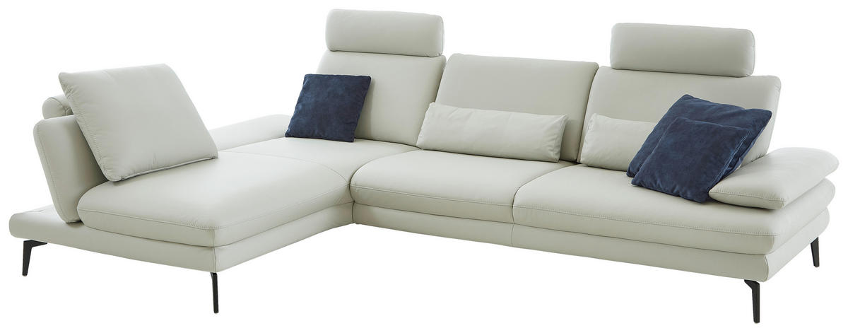ECKSOFA Silberfarben Echtleder  - Silberfarben/Schwarz, Design, Leder/Metall (195/308cm) - Dieter Knoll