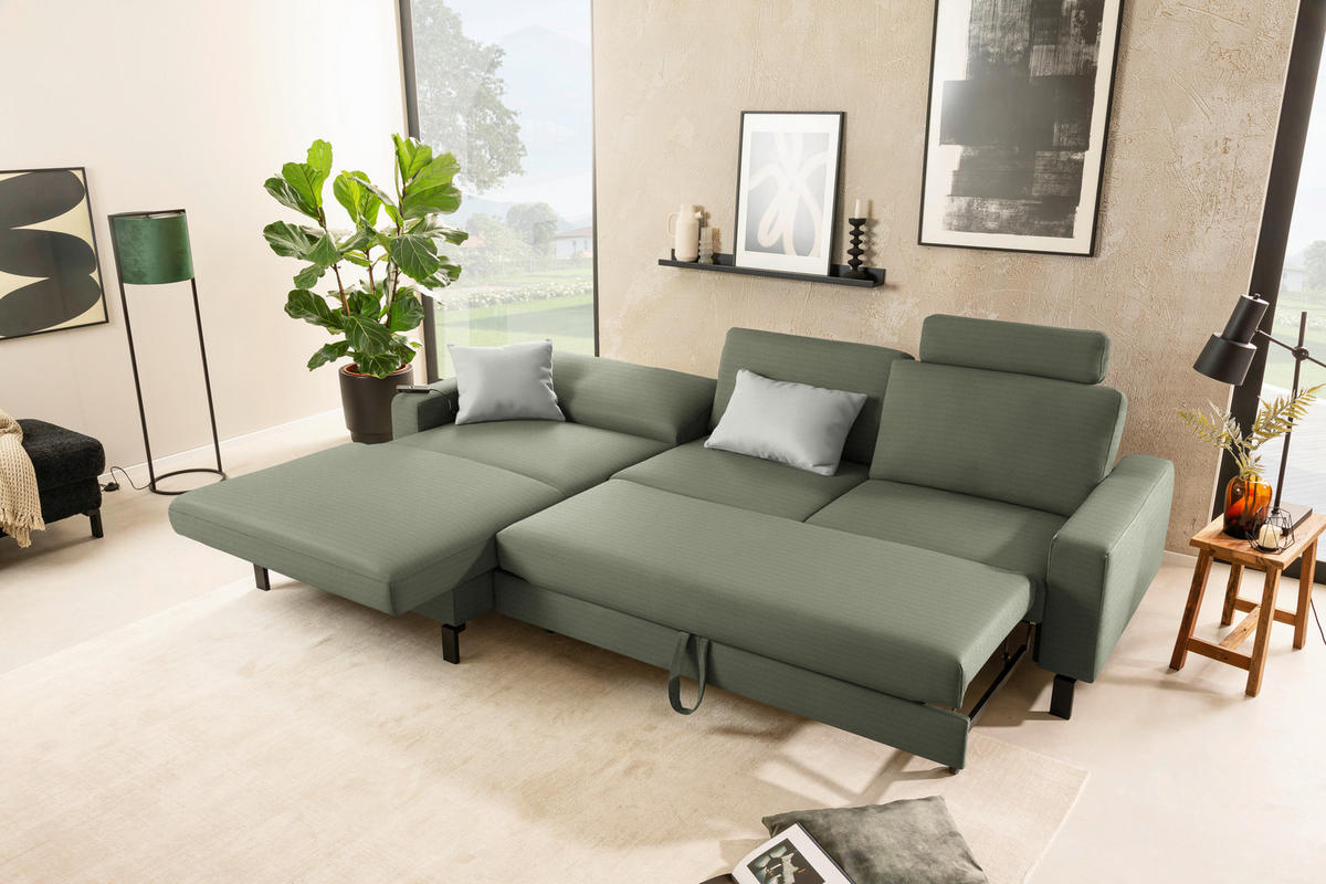 ECKSOFA Cord Olivgrün  - Schwarz/Olivgrün, Design, Textil/Metall (185/298cm) - Pure Home Lifestyle