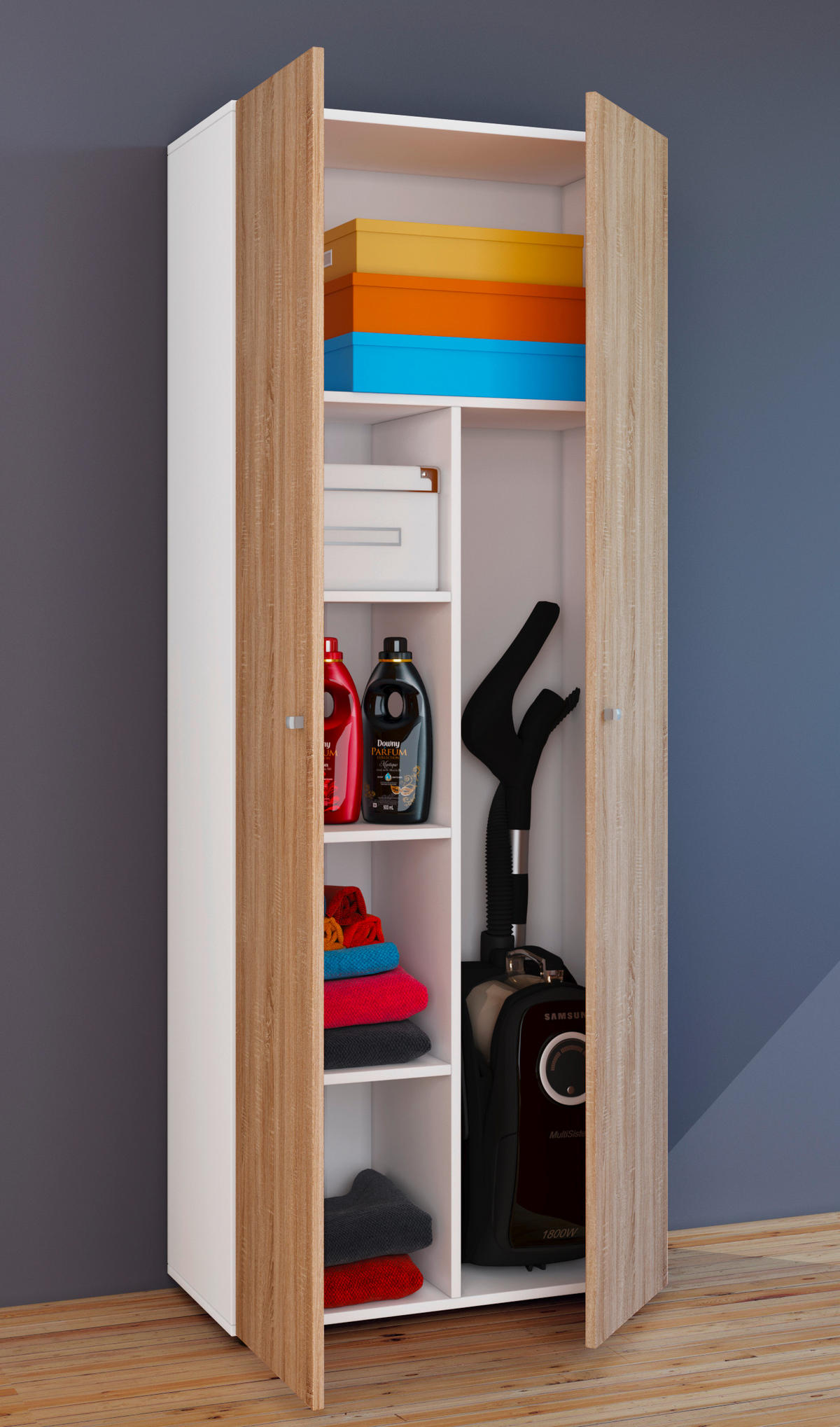 MEHRZWECKSCHRANK 70/178/39 cm  - Weiss/Silberfarben, Design, Holzwerkstoff/Kunststoff (70/178/39cm) - MID.YOU