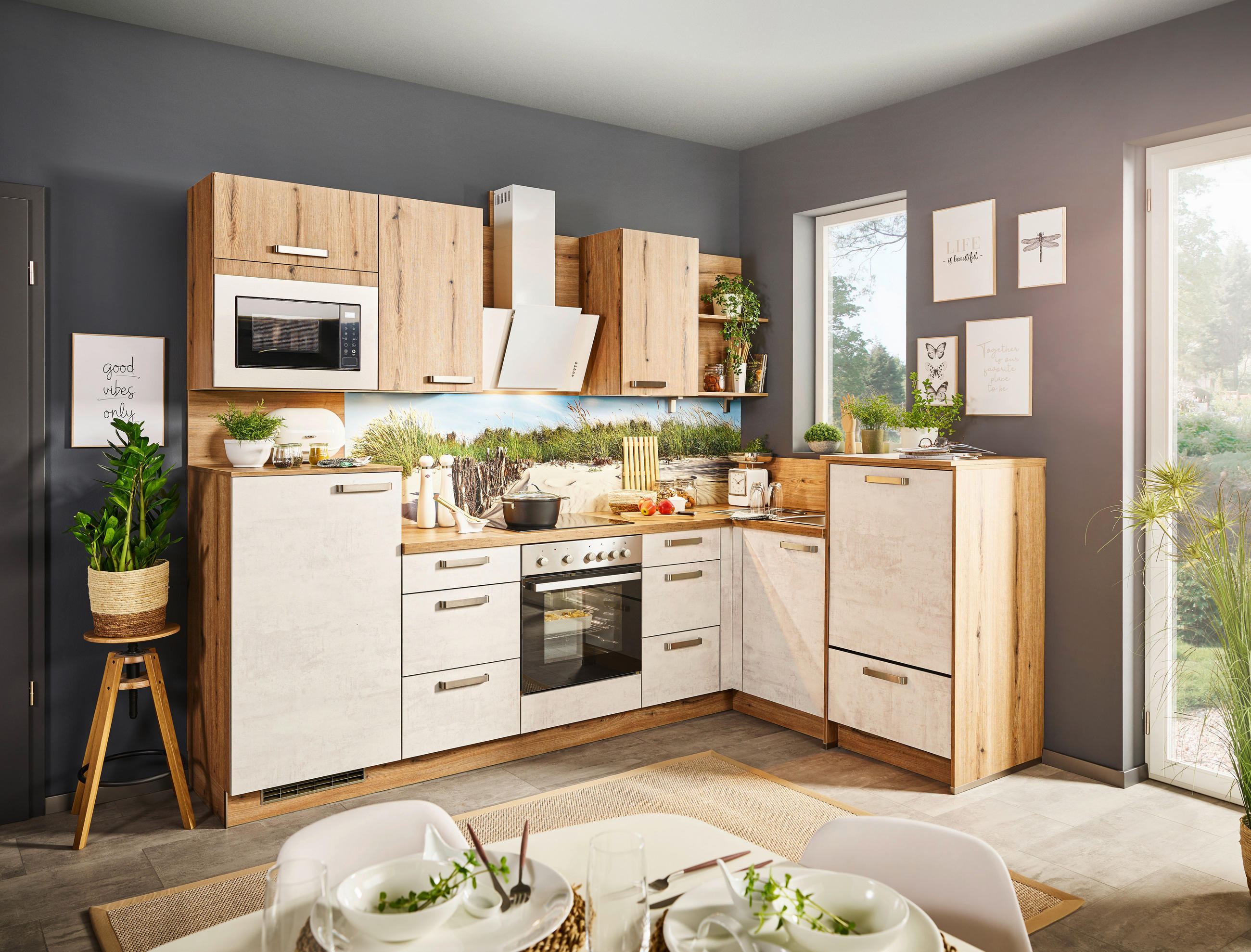 KÜCHENLEERBLOCK  280/175 cm  in Eichefarben, Hellgrau  - Edelstahlfarben/Eichefarben, MODERN, Holzwerkstoff (280/175cm) - Welnova