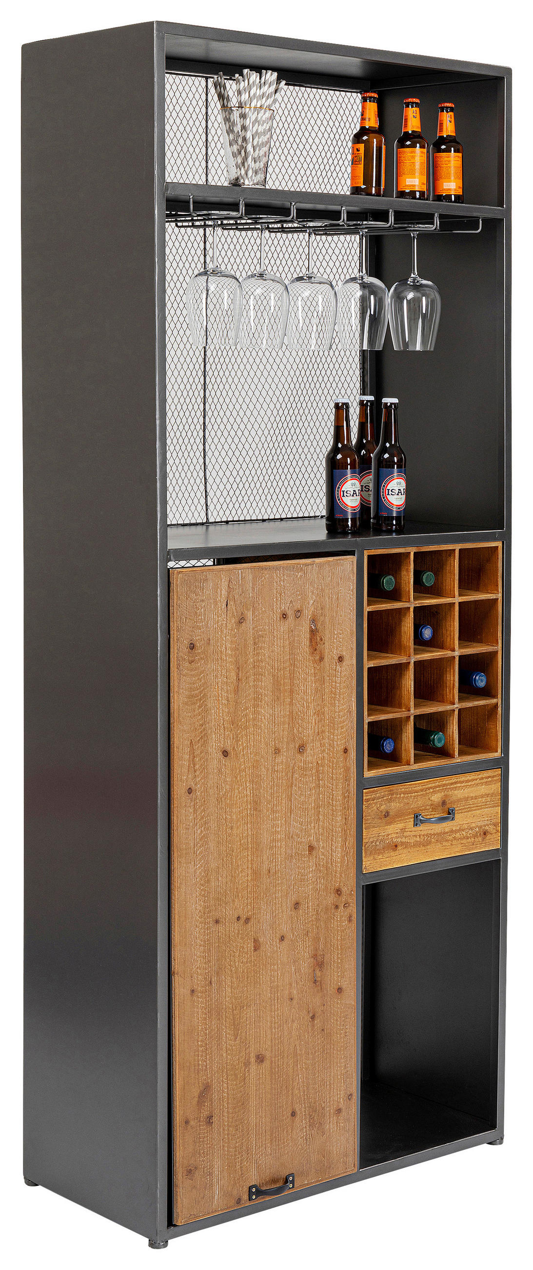 BARSCHRANK Tanne massiv Grau, Naturfarben  - Naturfarben/Grau, Design, Holz/Metall (80/201/38-134,5cm) - Kare-Design