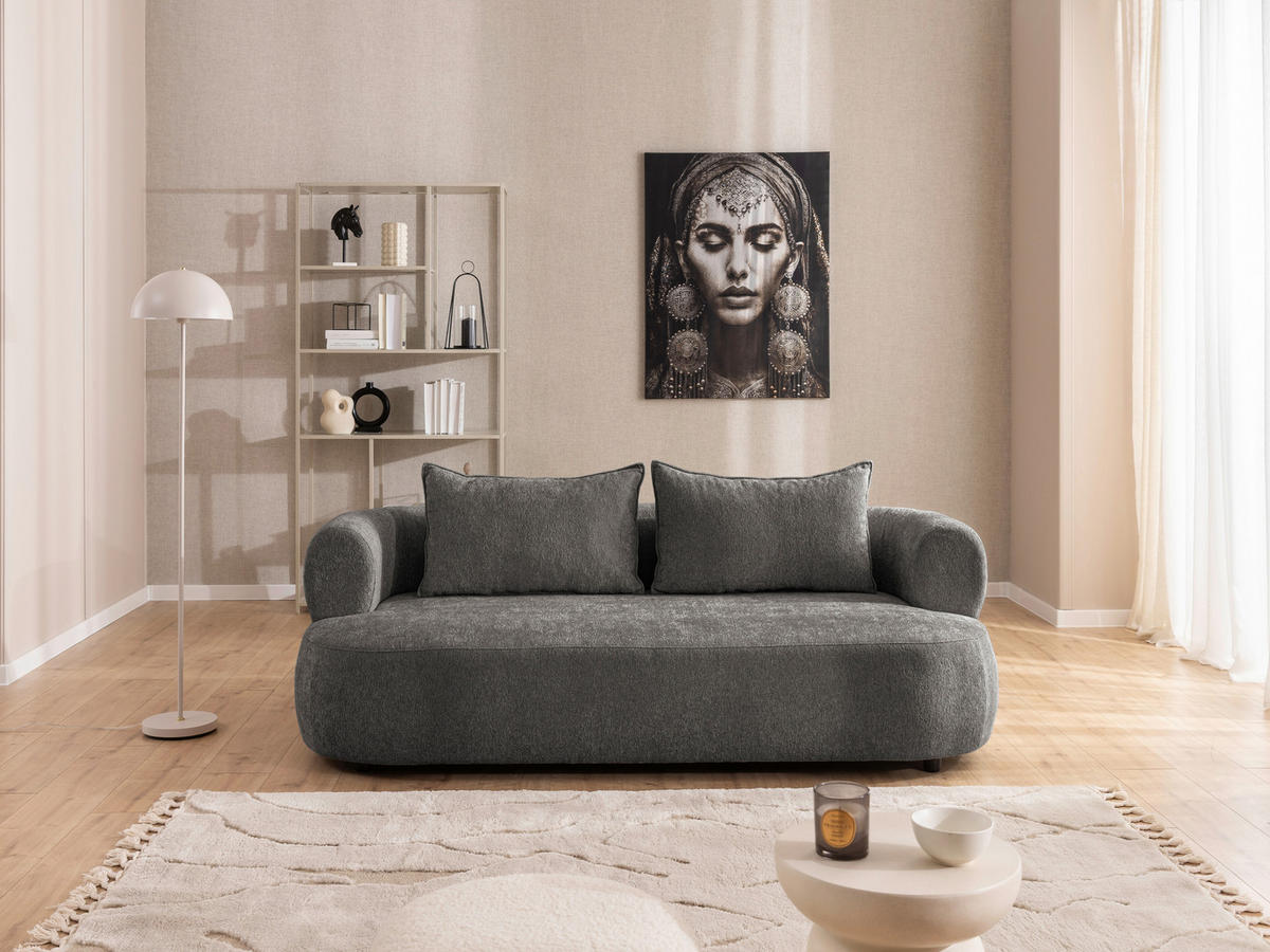 3-SITZER-SOFA Chenille Anthrazit  - Anthrazit/Schwarz, Design, Kunststoff/Textil (200/76/96cm) - Livetastic