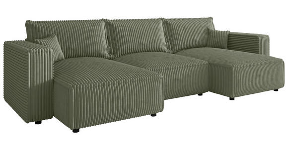 WOHNLANDSCHAFT Olivgrün Cord  - Schwarz/Olivgrün, MODERN, Kunststoff/Textil (153/350/153cm) - Xora