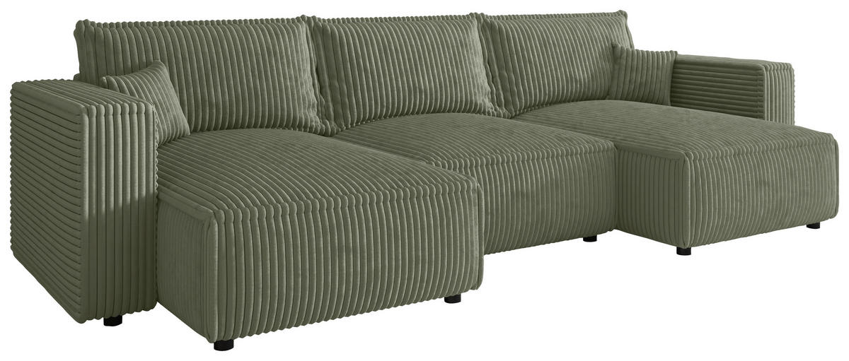 WOHNLANDSCHAFT Olivgrün Cord  - Schwarz/Olivgrün, MODERN, Kunststoff/Textil (153/350/153cm) - Xora