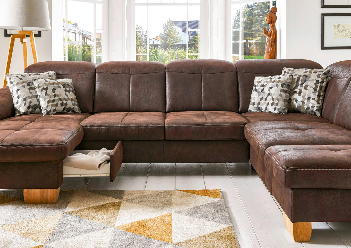SEDACIA SÚPRAVA, textil, mokka - divoký dub/mokka, Natur, textil (243/343/185cm) - Beldomo Comfort