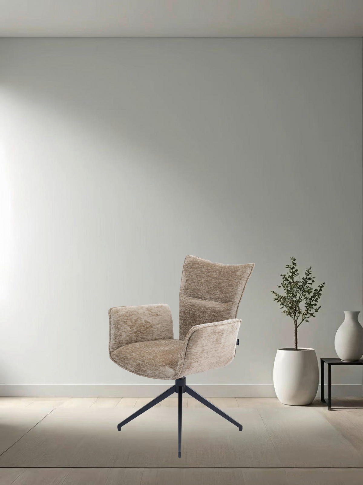 ARMLEHNSTUHL  Wippfunktion, Sitzfläche 360° drehbar Webstoff  - Schwarz/Braun, Design, Textil/Metall (62/92/66cm) - Stylife