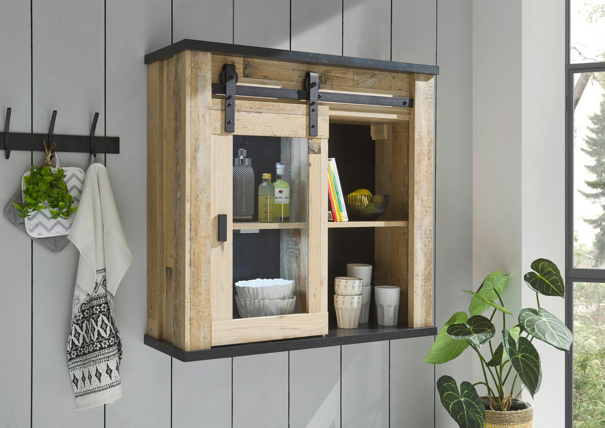 KÜCHENOBERSCHRANK 93/90/31 cm  in Anthrazit, Naturfarben  - Anthrazit/Schwarz, Trend, Glas/Holzwerkstoff (93/90/31cm) - MID.YOU