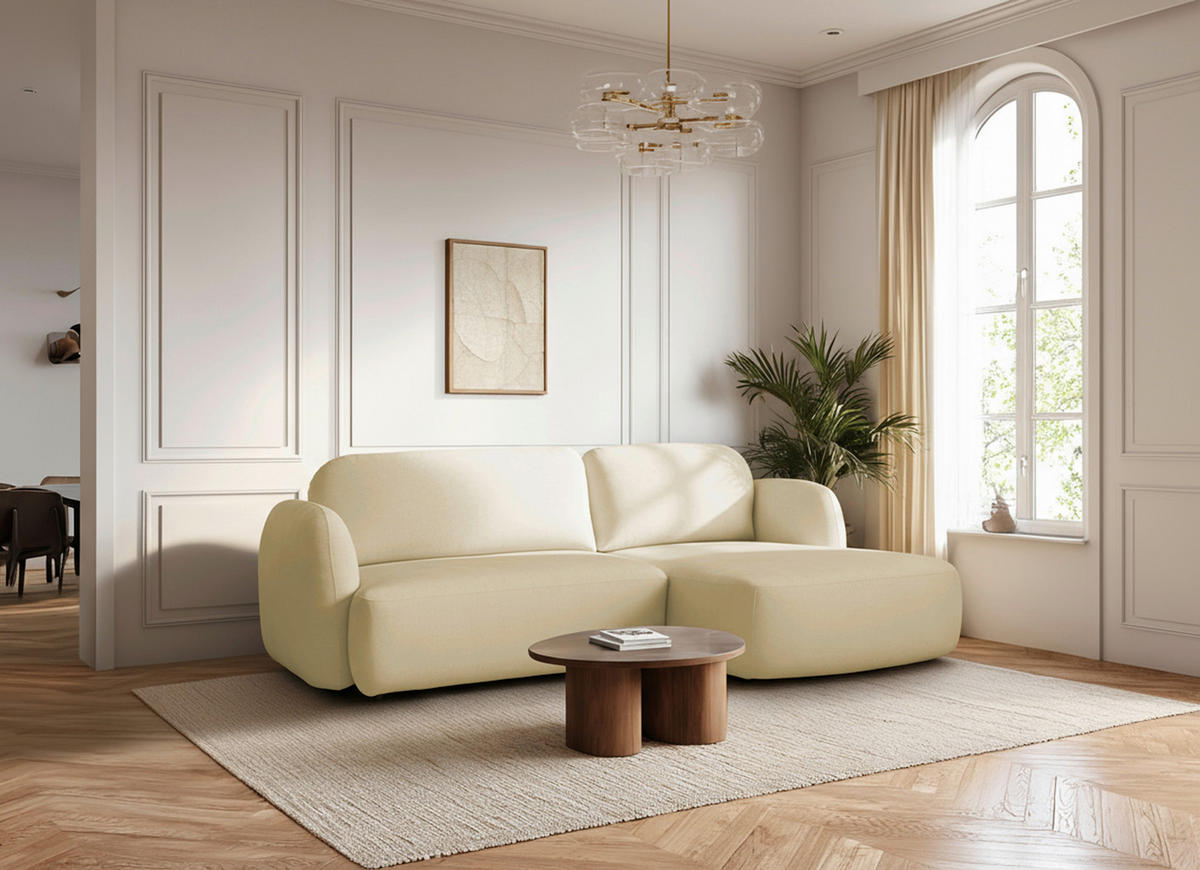 ECKSOFA VELU Creme Chenille  - Creme/Schwarz, Design, Textil (270cm) - MID.YOU