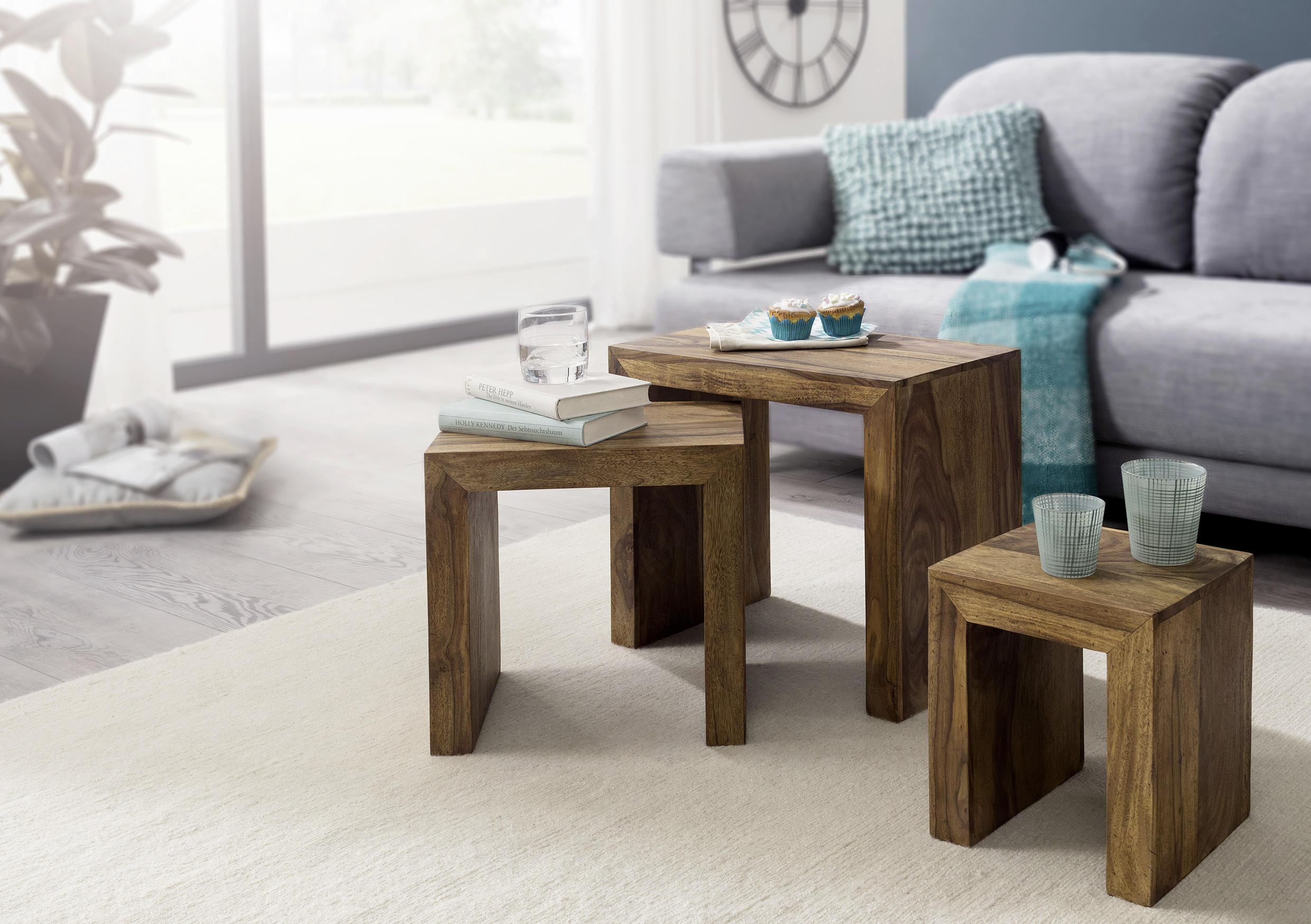 SATZTISCH Sheesham massiv rechteckig Sheeshamfarben - Sheeshamfarben, Design, Holz (50/30/45cm) - MID.YOU