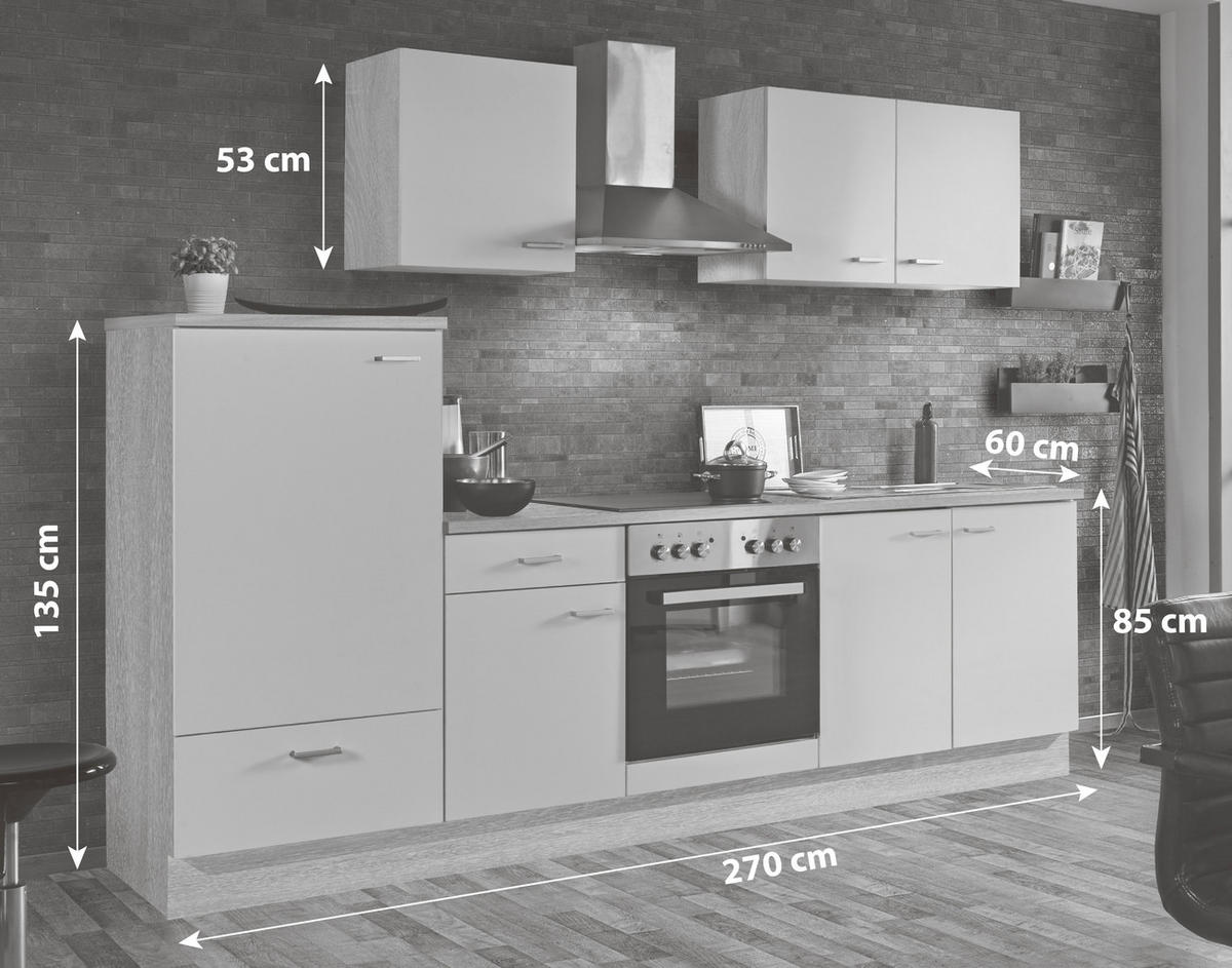 KÜCHENBLOCK 270 cm   in Sonoma Eiche, Dunkelbraun  - Dunkelbraun/Silberfarben, KONVENTIONELL, Holzwerkstoff/Kunststoff (270cm) - Menke