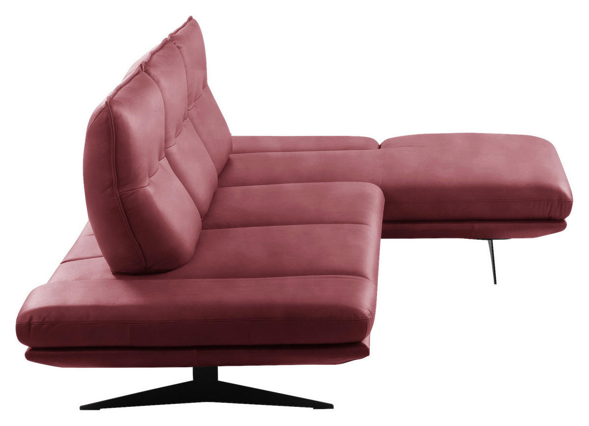 ECKSOFA Kirschrot Echtleder Armteilverstellung, Kopfteilverstellung, Sitztiefenverstellung  - Schwarz/Kirschrot, Design, Leder/Metall (291/180cm) - Celina Home