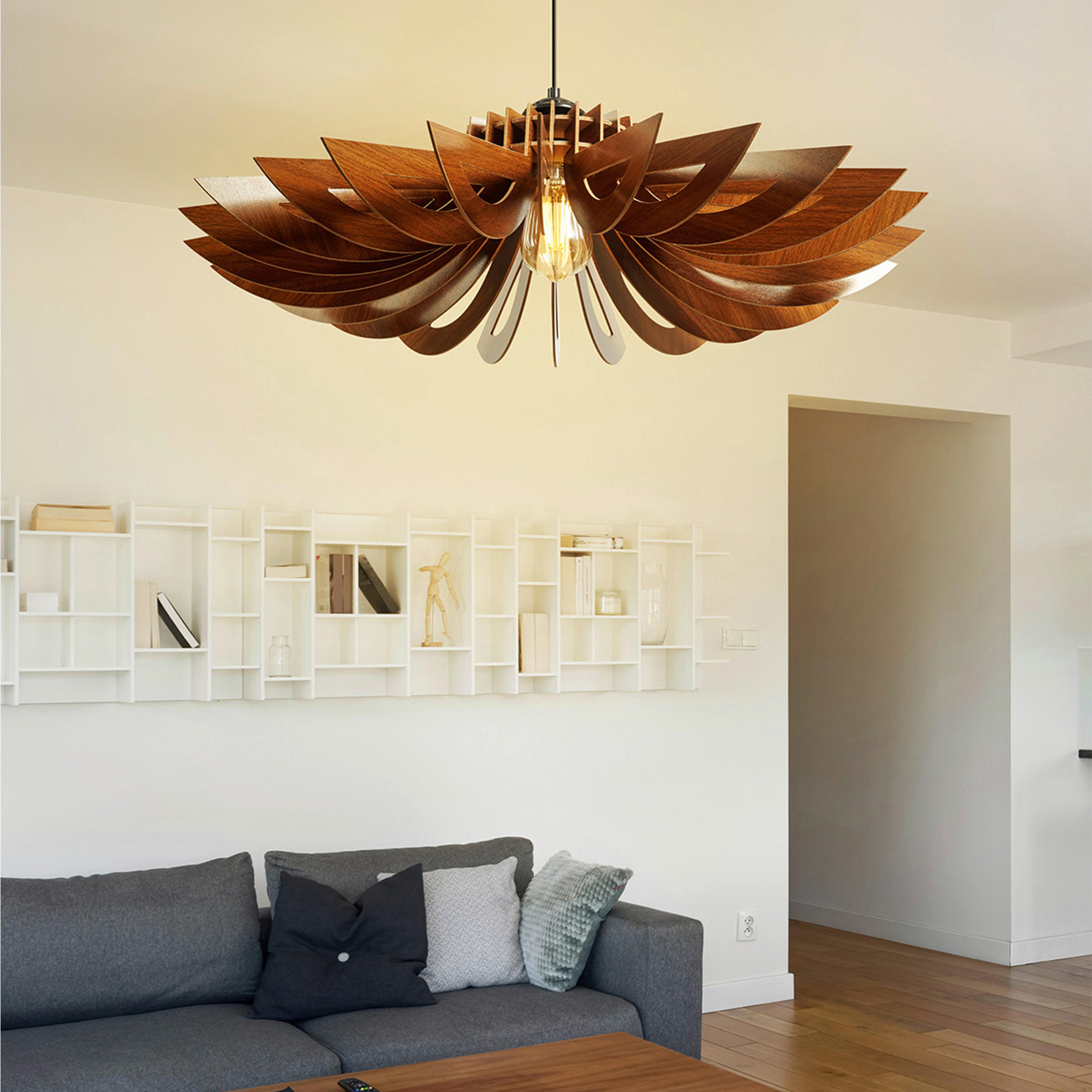 DECKENLEUCHTE 68/68/50 cm   - Walnussfarben, Trend, Holz (68/68/50cm) - P & B