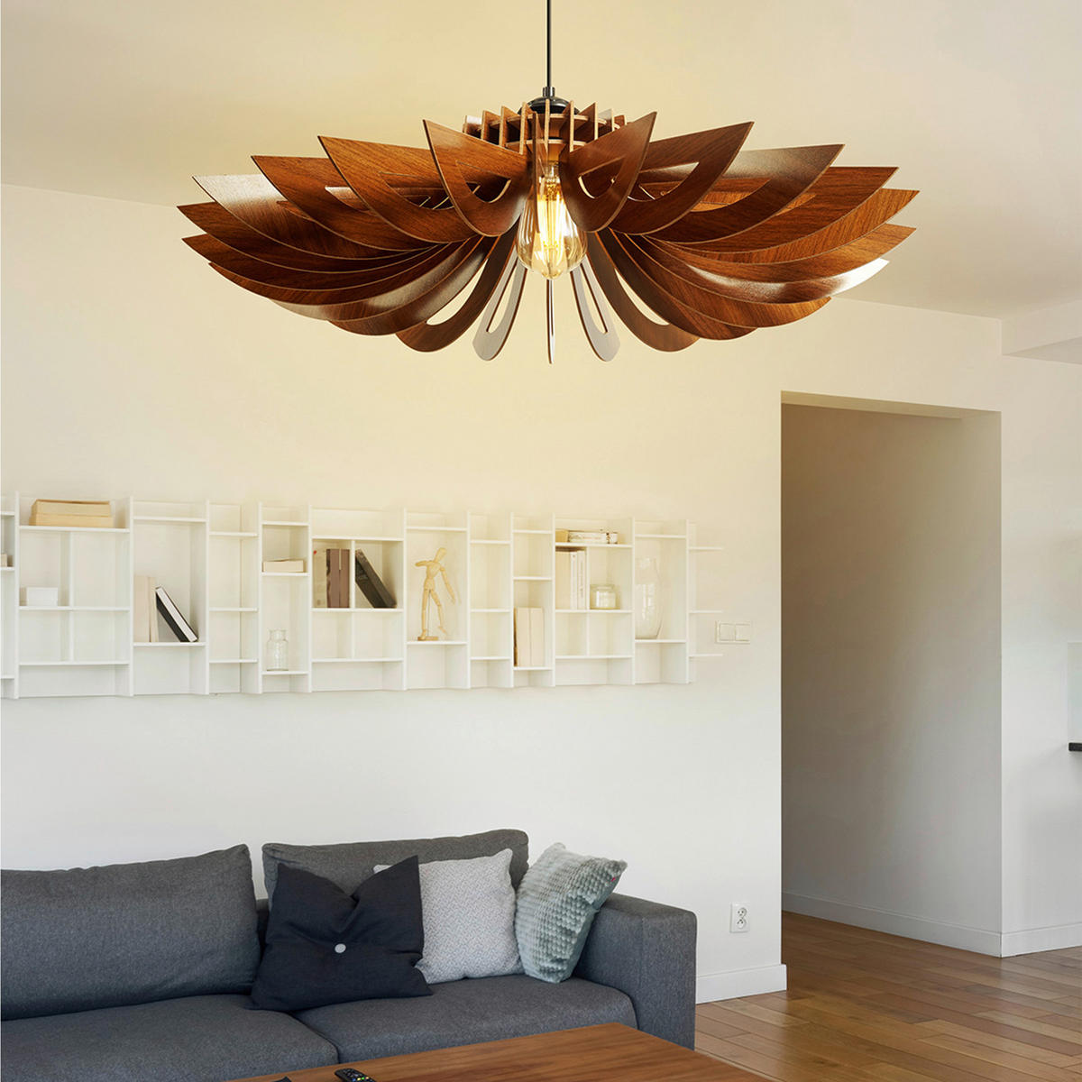 DECKENLEUCHTE     - Walnussfarben, Trend, Holz (68/68/50cm) - P & B