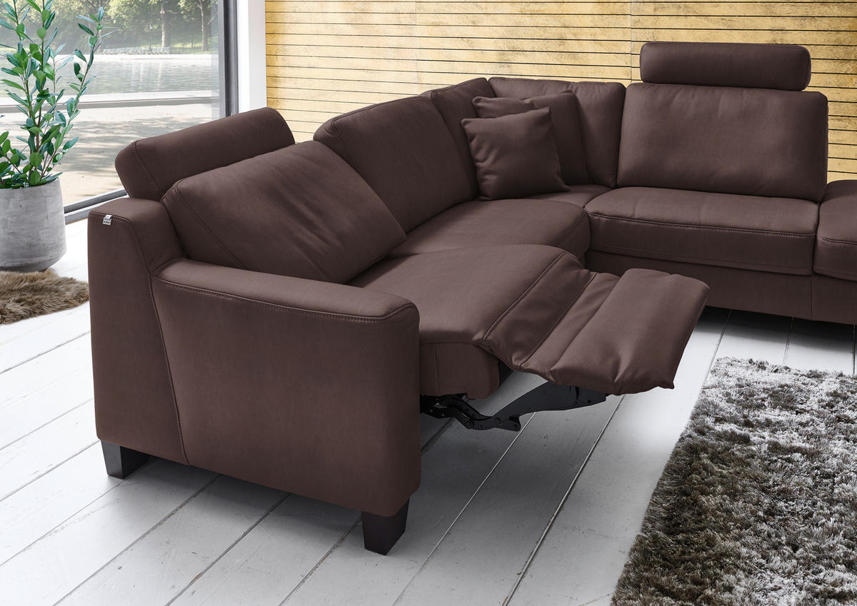 ECKSOFA in Echtleder Dunkelbraun  259/235 cm  - Eichefarben/Dunkelbraun, Design, Leder/Holz (259/235cm) - Valdera