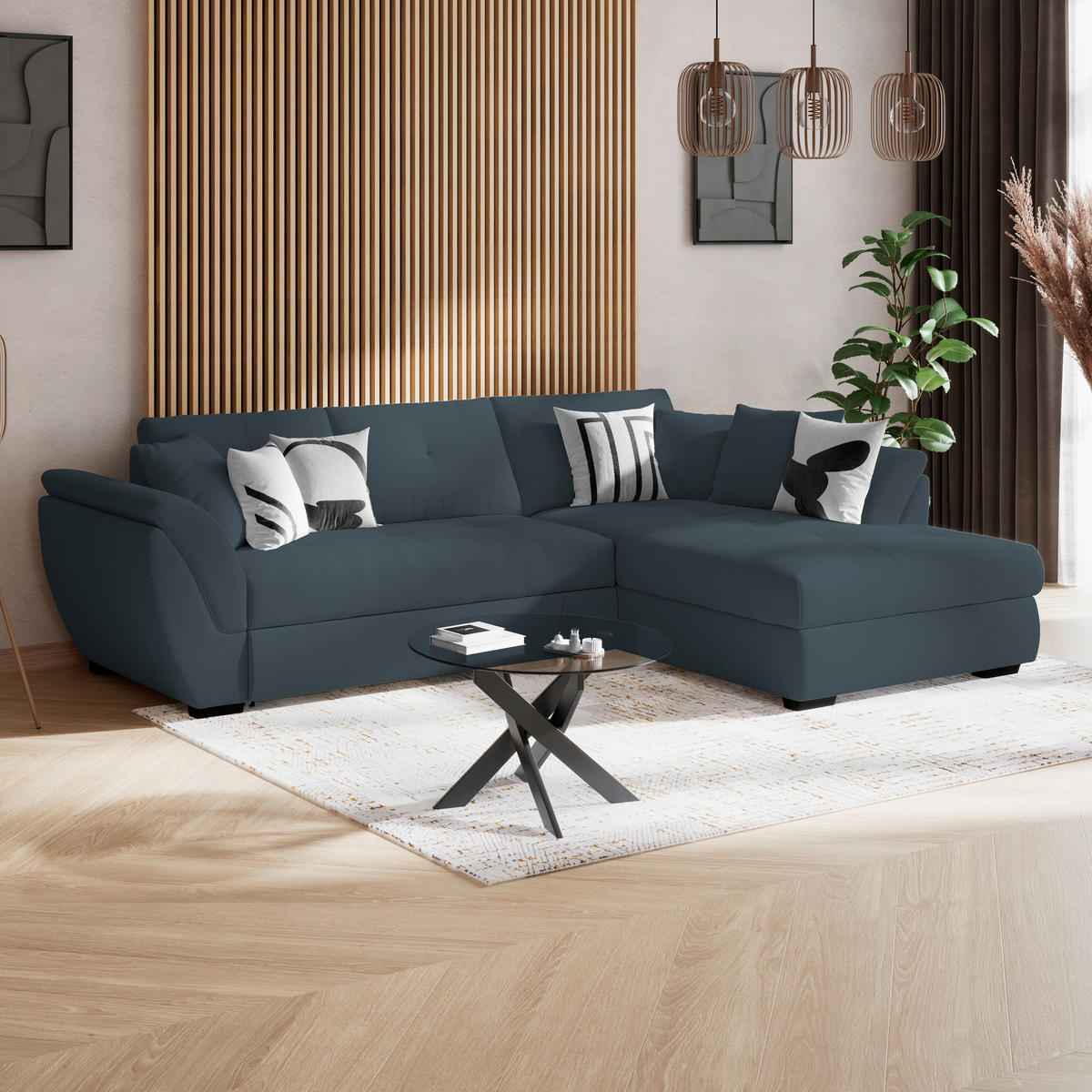 ECKSOFA Blau  - Blau/Schwarz, Konventionell, Textil (278/187cm) - MID.YOU