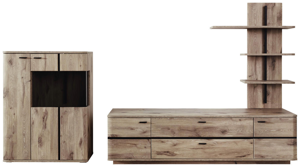 WOHNWAND  in Anthrazit, Eichefarben 300/181/50 cm  - Eichefarben/Anthrazit, Konventionell, Glas/Holzwerkstoff (300/181/50cm) - Cantus