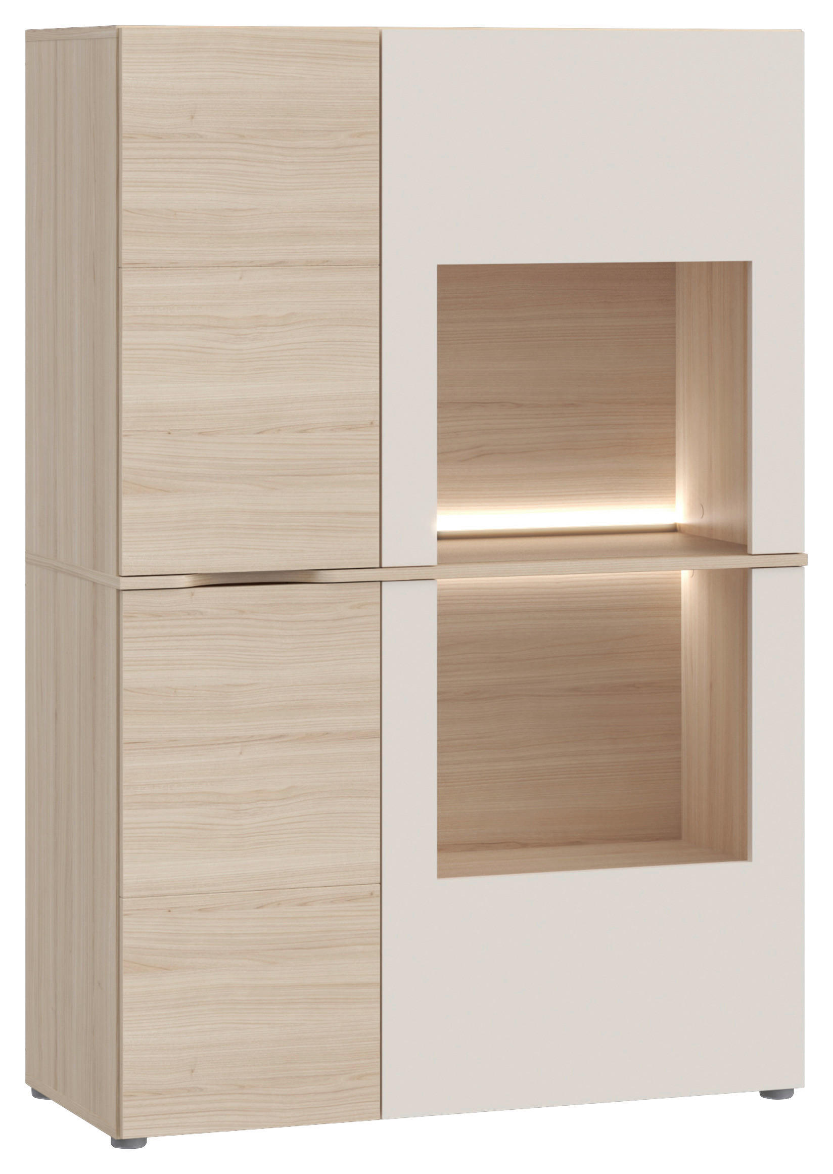 VITRINSKÅP ekfärgad, sandfärgad  94,9/138/41 cm  - sandfärgad/silver, Natur, trämaterial/glas (94,9/138/41cm) - Ti'me