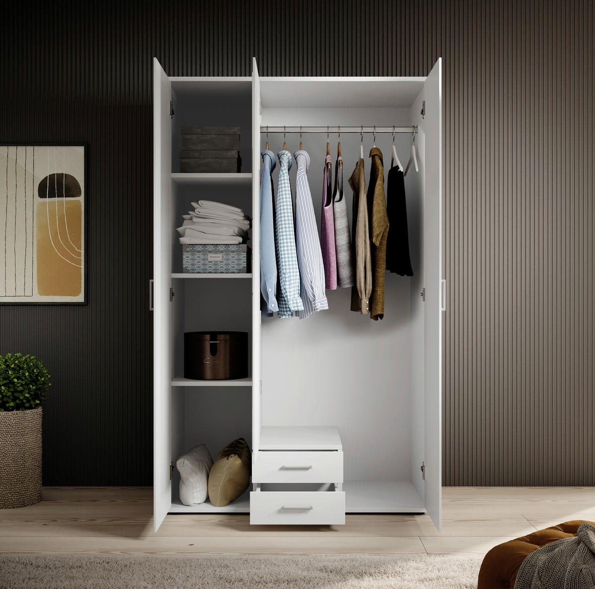 OMARA ZA OBLAČILA, bela  - bela/barve aluminija, Konvencionalno, umetna masa/steklo (120/195/55cm) - Carryhome