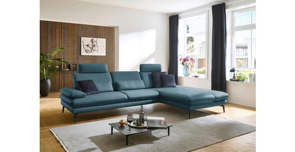 ECKSOFA in Echtleder Blau  308/195 cm  - Blau/Schwarz, Design, Leder/Metall (308/195cm) - Dieter Knoll