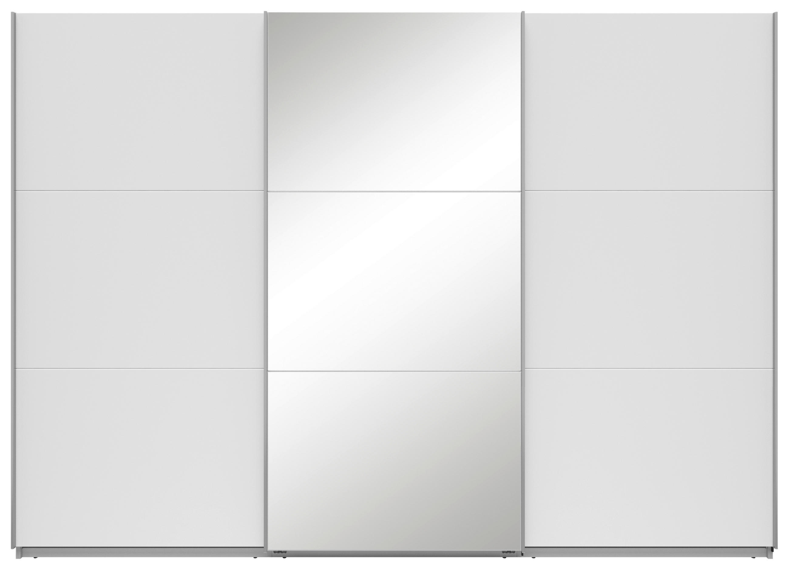 SCHWEBETÜRENSCHRANK  in Weiß  - Silberfarben/Weiß, Basics, Glas/Holzwerkstoff (300/216/64cm) - Boxxx