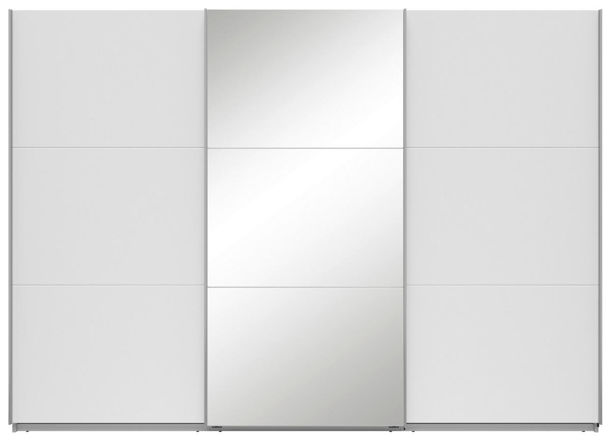 SCHWEBETÜRENSCHRANK  in Weiß  - Silberfarben/Weiß, Basics, Glas/Holzwerkstoff (300/216/64cm) - Boxxx