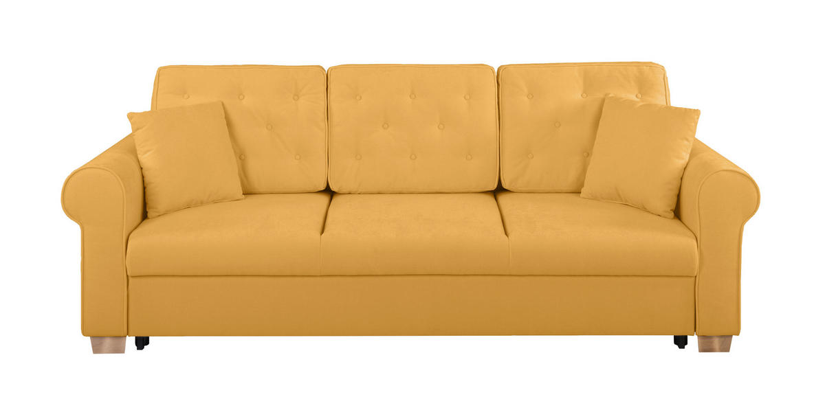 SCHLAFSOFA in Chenille Gelb  - Gelb/Buchefarben, Design, Holz/Textil (240/94/98cm) - MID.YOU