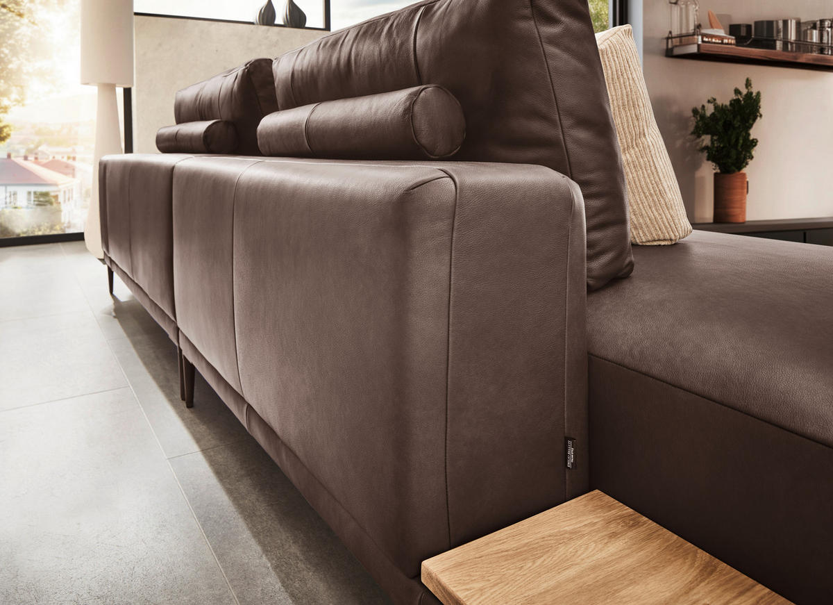 ECKSOFA in Echtleder Dunkelbraun  - Dunkelbraun/Schwarz, Design, Leder/Metall (304/201cm) - Emilio Belluti