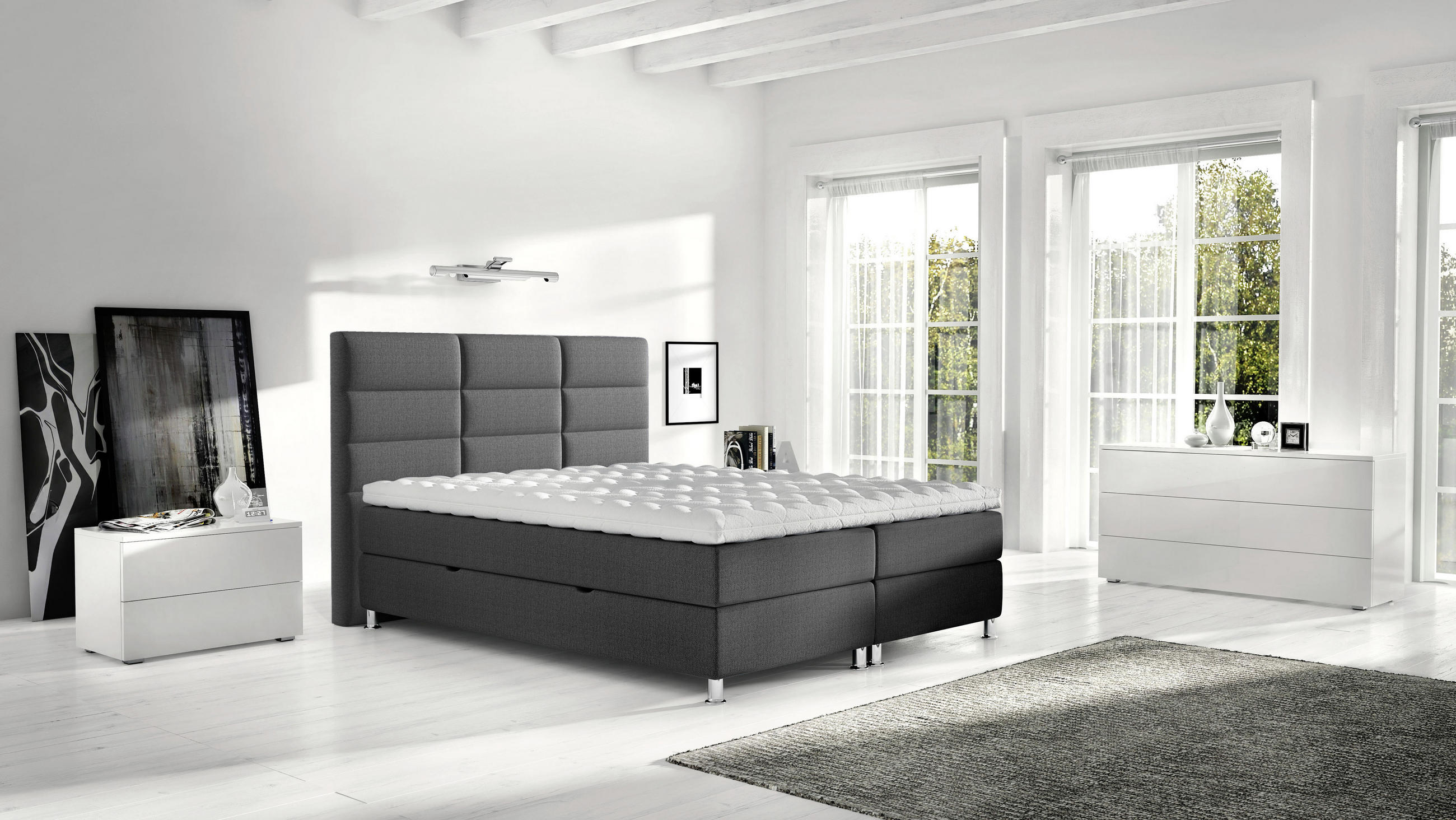BOXBETT 140/200 cm  in Anthrazit  - Chromfarben/Anthrazit, KONVENTIONELL, Textil/Metall (140/200cm) - Carryhome