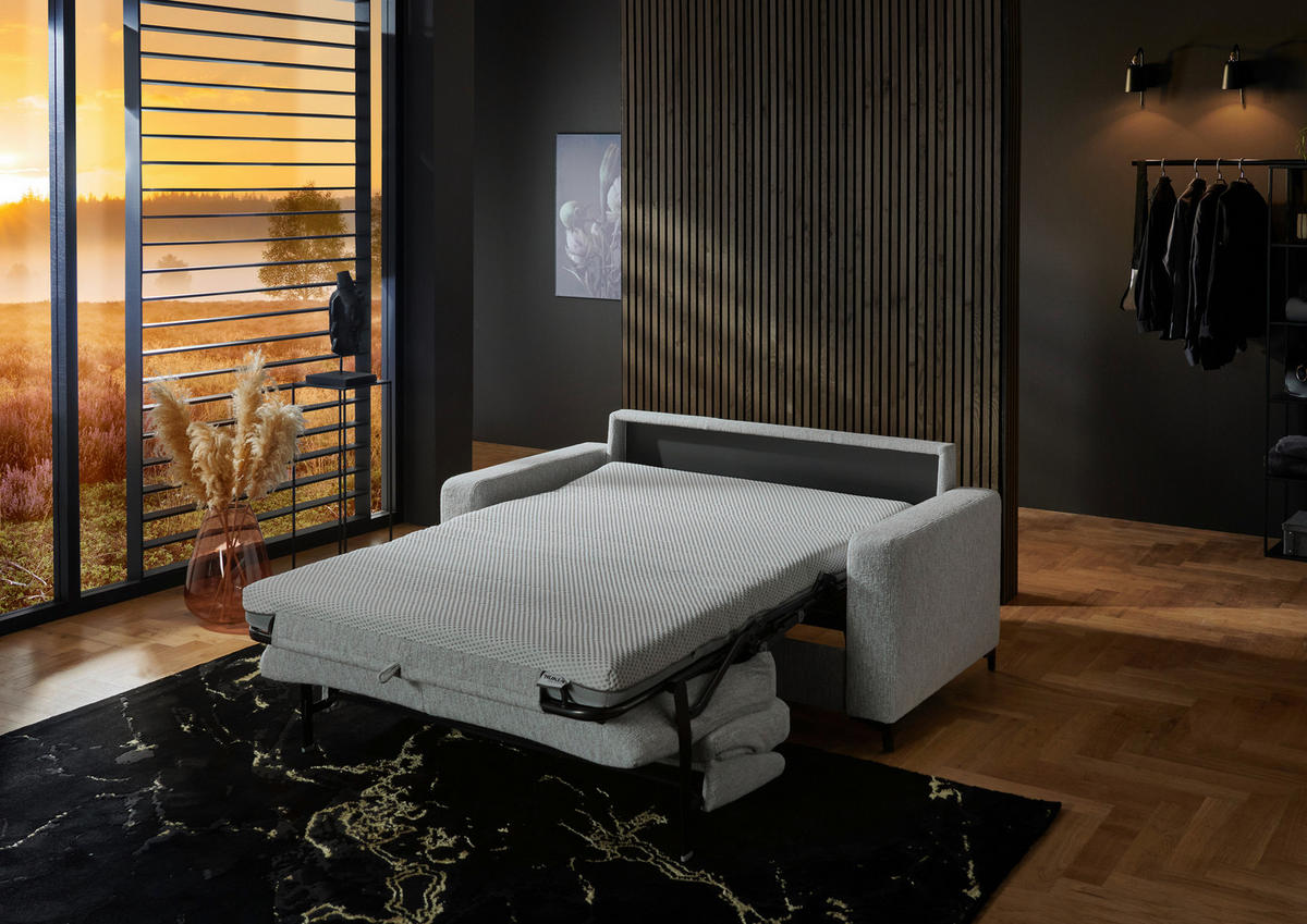 SCHLAFSOFA in Textil Ecru  - Ecru/Schwarz, Konventionell, Textil/Metall (196/87/103cm) - Dieter Knoll