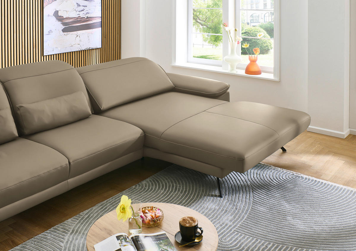 ECKSOFA in Echtleder Hellbraun  332/193 cm  - Hellbraun/Schwarz, Design, Leder/Metall (332/193cm) - Dieter Knoll