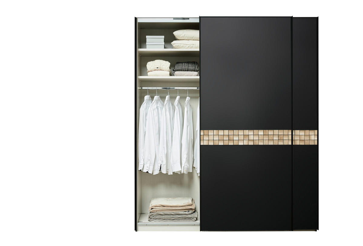 SCHWEBETÜRENSCHRANK 167/222/68 cm 2-türig Anthrazit, Schwarz, Eichefarben  - Eichefarben/Anthrazit, Design, Glas/Holz (167/222/68cm) - Dieter Knoll
