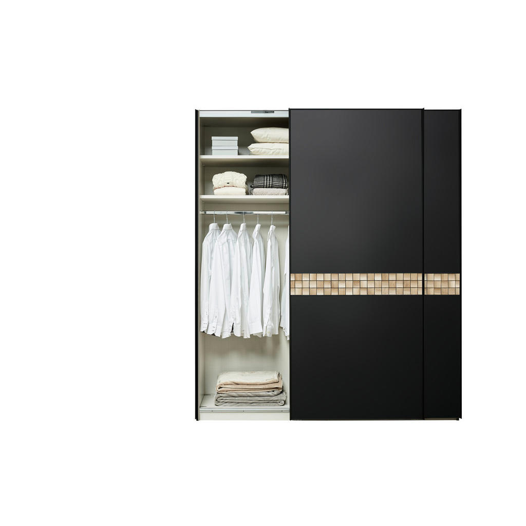 Thumbnail - Dieter Knoll Schwebetürenschrank, Anthrazit, Schwarz, Eiche, Holzwerkstoff, Eiche, massiv, 4 Fächer, 225x222x68 cm, Blau...