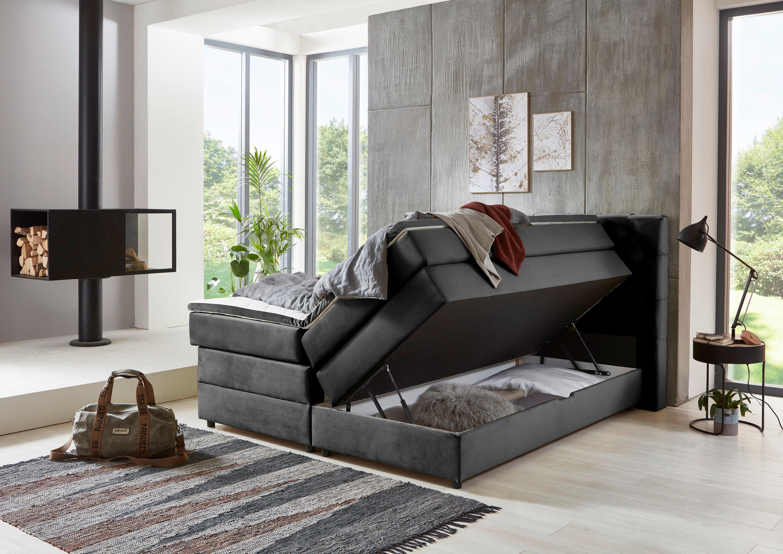 BOXSPRINGBETT 160/200 cm  in Anthrazit  - Anthrazit/Schwarz, Modern, Kunststoff/Textil (160/200cm) - MID.YOU