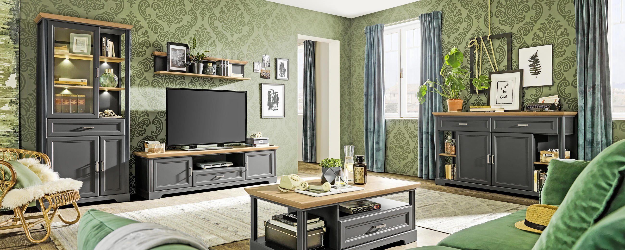 KOMMODE  in 171/102/48 cm  - Graphitfarben/Eiche Artisan, ROMANTIK / LANDHAUS, Holzwerkstoff/Metall (171/102/48cm) - Hom`in