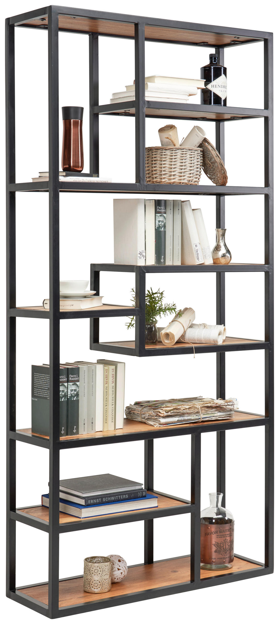 Carryhome REGÁL, černá, barvy akácie, železo, akácie, 90/190/30 cm