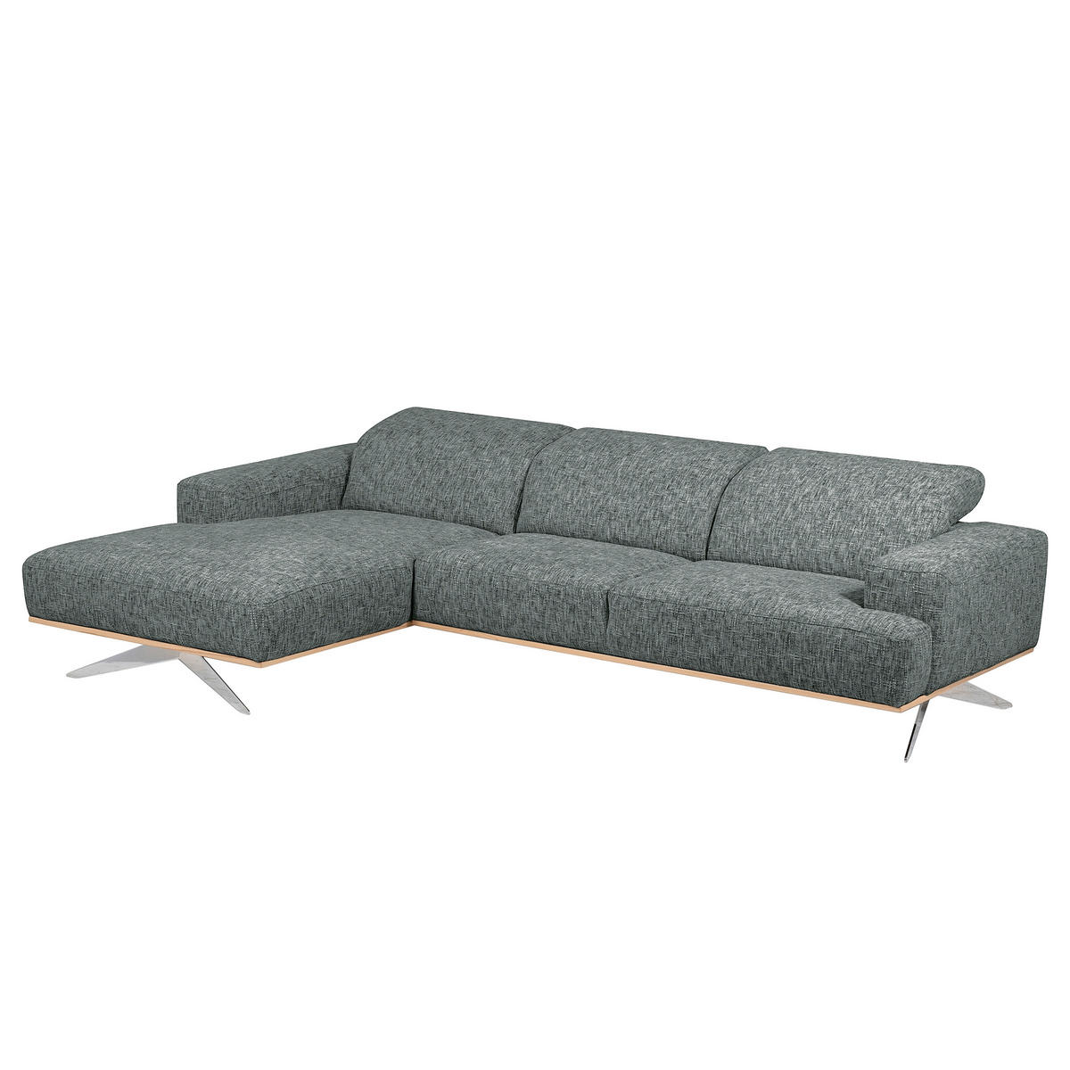 ECKSOFA PORTLAND Anthrazit Struktur Kopfteilverstellung  - Chromfarben/Anthrazit, Design, Holz/Textil (187/295cm) - Livetastic