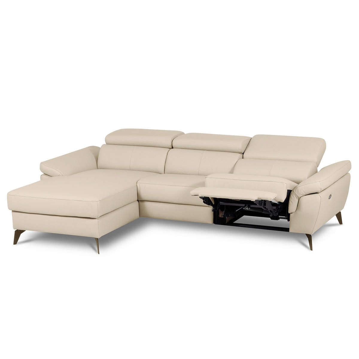 ECKSOFA SONO in Lederlook Echtleder Grau Armteilverstellung, Kopfteilverstellung  179/252 cm  - Schwarz/Grau, Design, Leder/Textil (179/252cm) - Livetastic