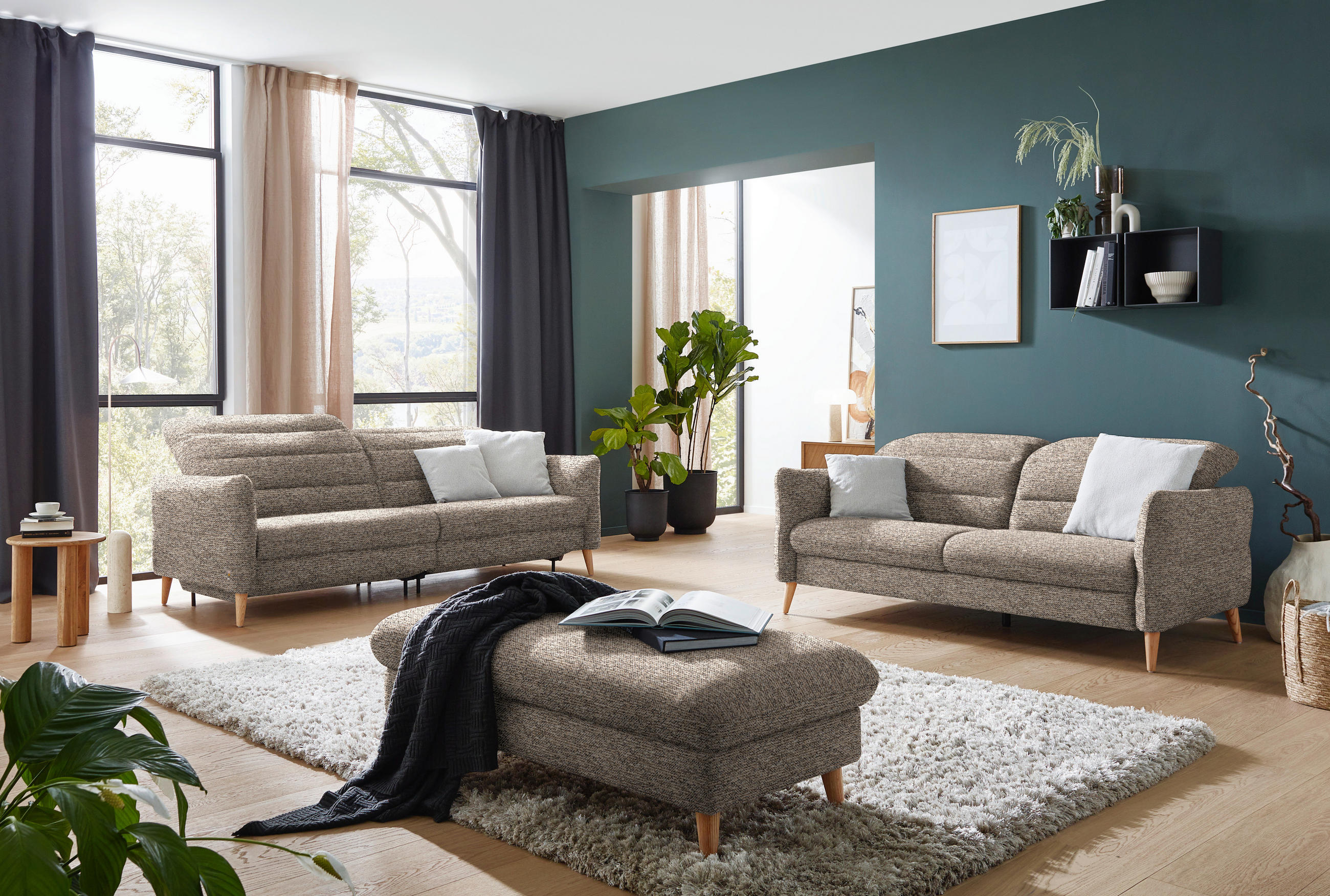 2-SITZER-SOFA in Webstoff Beige  - Eiche Bianco/Beige, Design, Holz/Textil (192-220/85-106/98-112cm) - Dieter Knoll