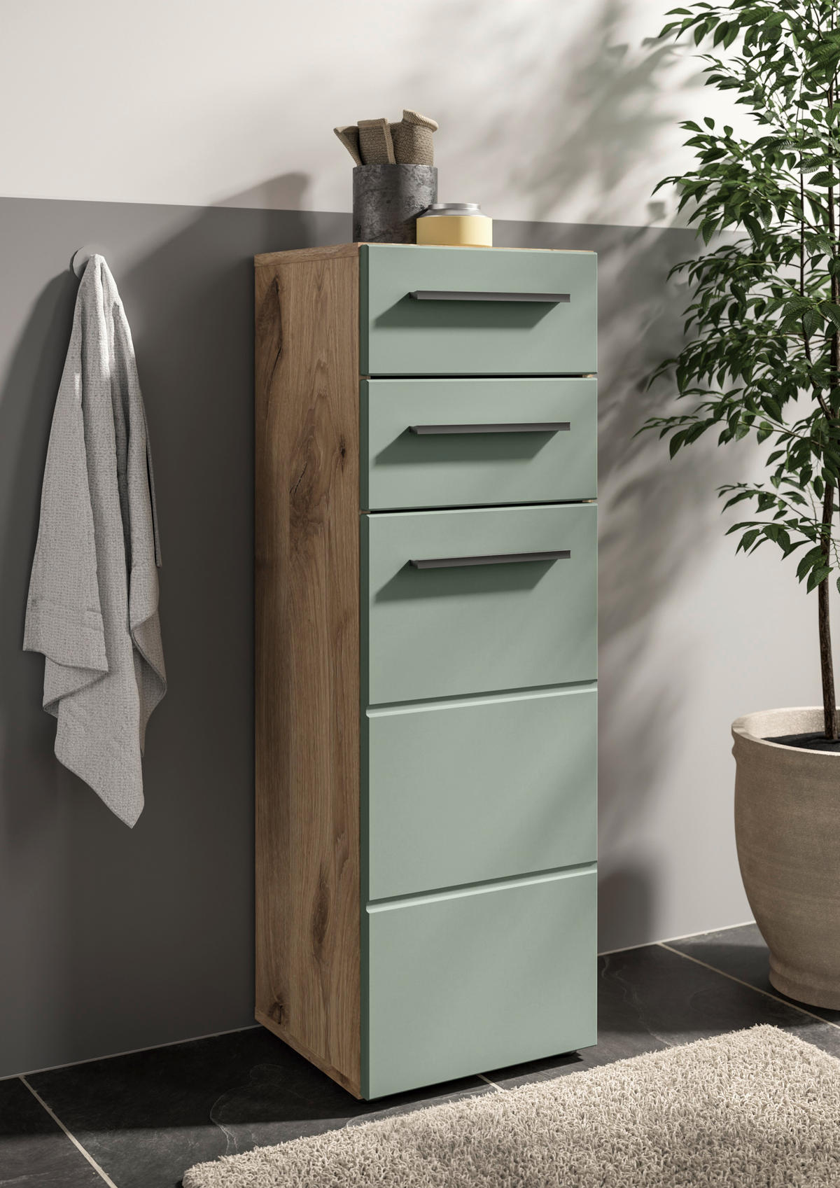 MIDISCHRANK 34/104/31 cm  - Schilfgrün/Eichefarben, Basics, Holzwerkstoff/Kunststoff (34/104/31cm) - MID.YOU