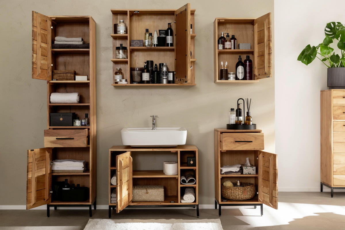 HÄNGESCHRANK 40/60/23 cm  - Schwarz/Akaziefarben, MODERN, Holz/Metall (40/60/23cm) - Livetastic