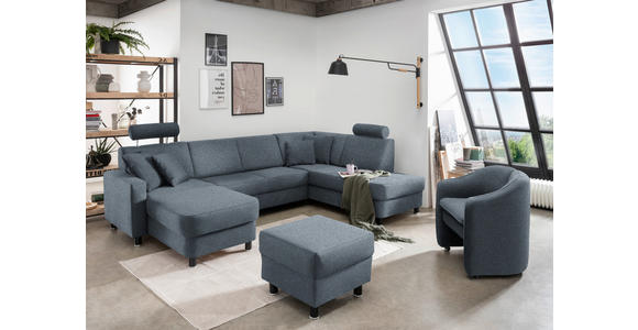 WOHNLANDSCHAFT in Webstoff Blaugrau - Blaugrau/Schwarz, Design, Holz/Textil (165/296/198cm) - Xora