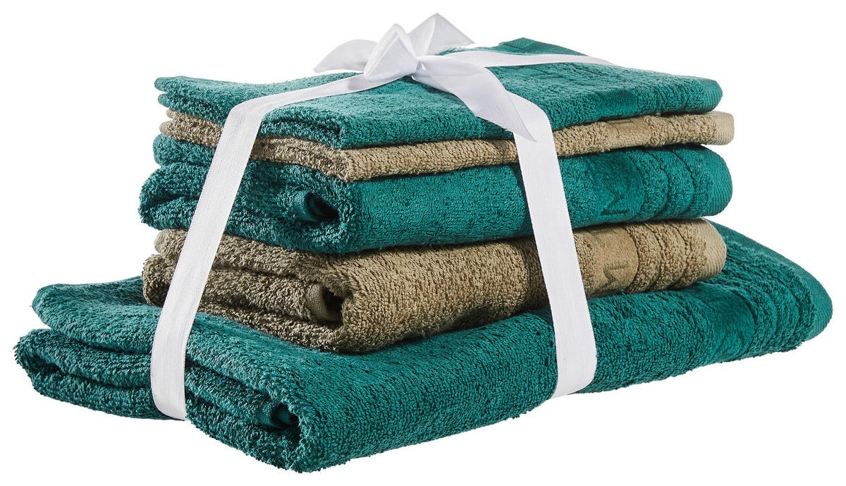 FROTTIERSET Dunkelgrün, Olivgrün 5-teilig  - Dunkelgrün/Olivgrün, Basics, Textil - Tom Tailor