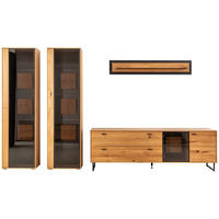 WOHNWAND  in Wildeiche 359/206/50 cm  - Wildeiche/Schwarz, Design, Glas/Holz (359/206/50cm) - MID.YOU