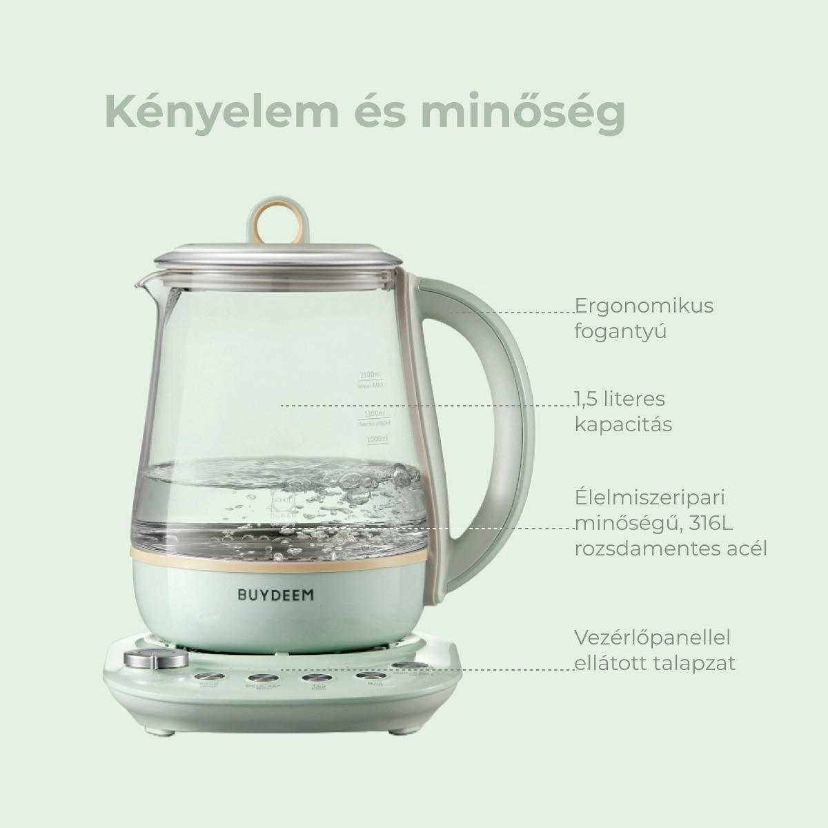 Többfunkciós italkészítő - pasztellzöld, Basics, Üveg (19/32/40cm) - BUYDEEM