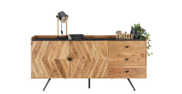 SIDEBOARD 175/83/40 cm  - Schwarz/Akaziefarben, Trend, Holz/Stein (175/83/40cm) - Ambia Home