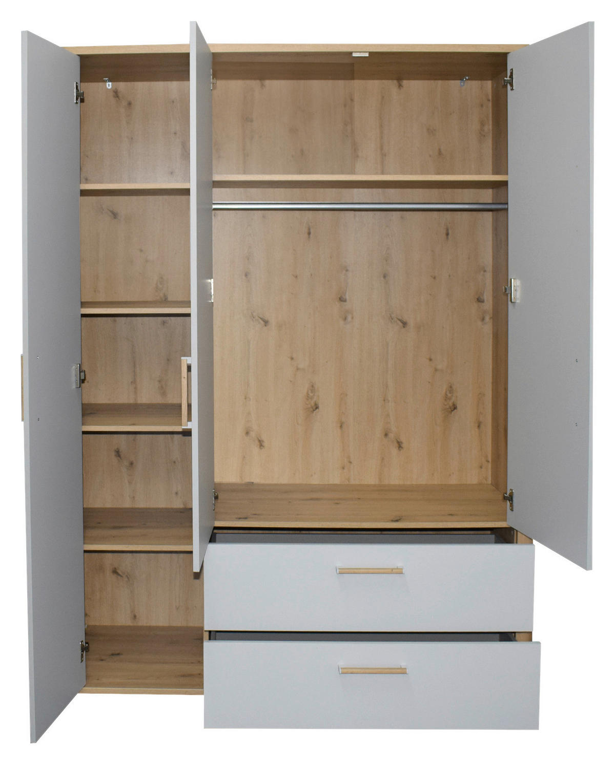 BABYKLEIDERSCHRANK Lilly  - Eiche Artisan/Grau, Basics, Holzwerkstoff/Kunststoff (138/189/51cm)