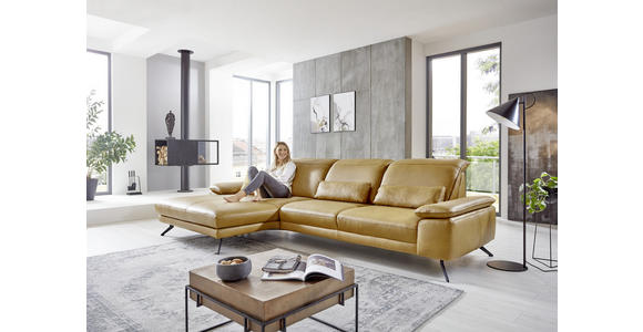 ECKSOFA in Echtleder Hellbraun 328/193 cm - Hellbraun/Schwarz, Design, Leder/Metall (328/193cm) - Dieter Knoll