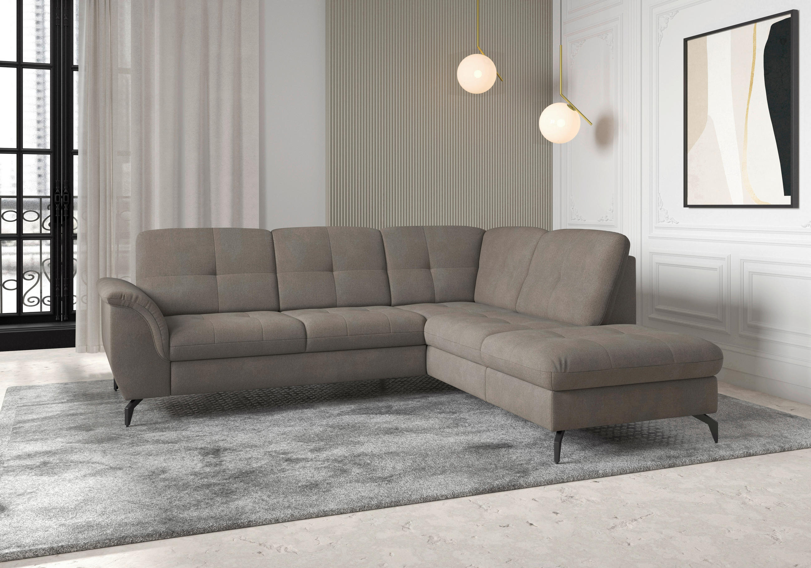 ECKSOFA in Flachgewebe Schlammfarben  244/212 cm  - Schlammfarben/Schwarz, MODERN, Textil/Metall (244/212cm) - Sit & More