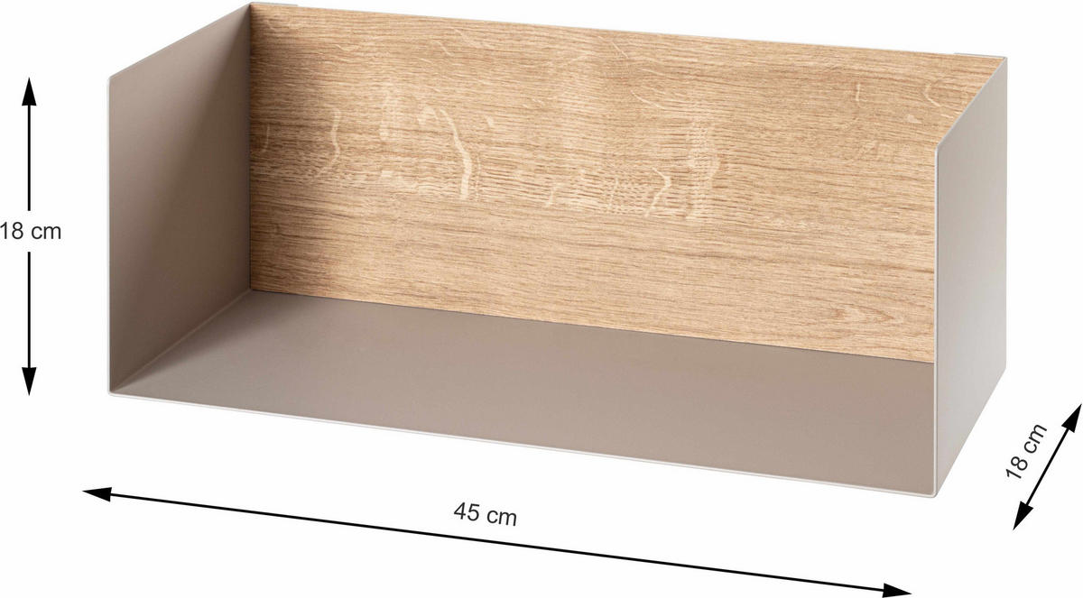 WANDBOARD Metall, Holzwerkstoff Eichefarben, Kaschmir  - Kaschmir/Eichefarben, MODERN, Holzwerkstoff/Metall (45/18/18cm)