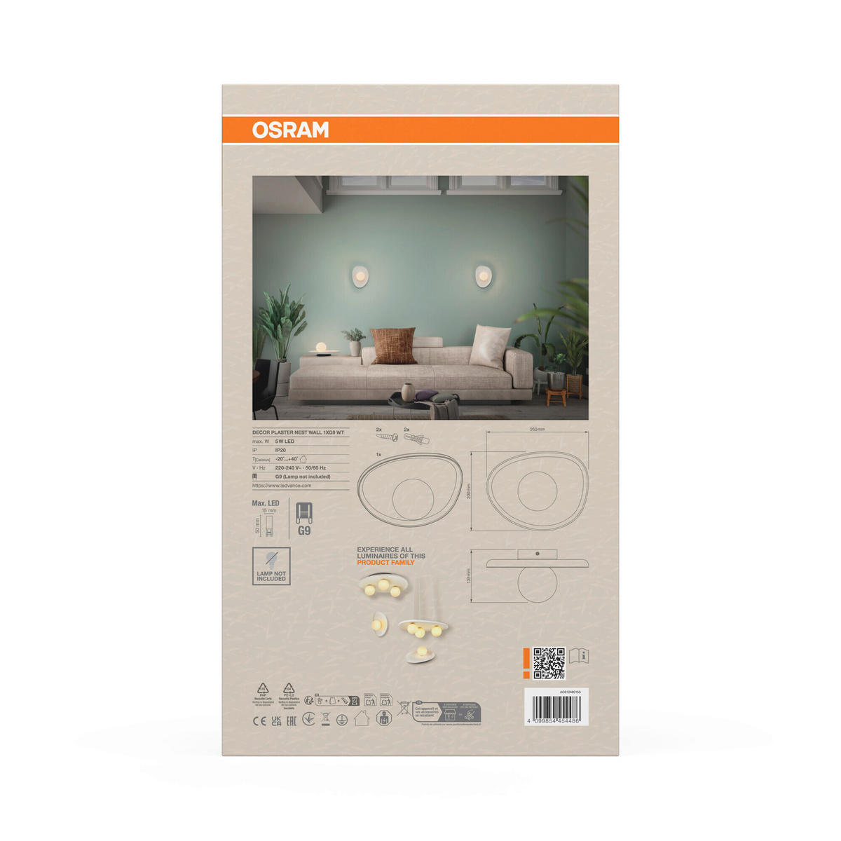 WANDLEUCHTE 20/13.5/26 cm   - Weiß, Basics, Glas/Stein (20/13.5/26cm) - Osram